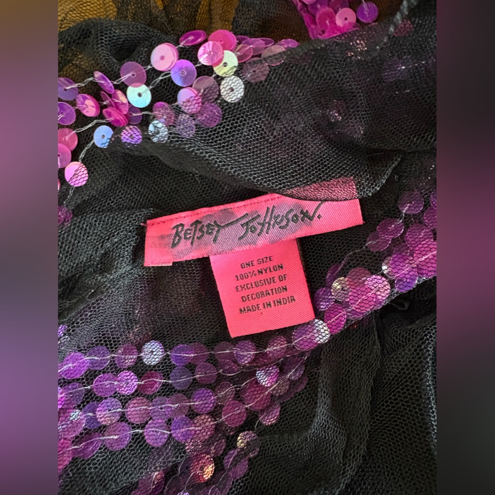 Betsey Johnson Y2K Sheer Black & Sequin Shawl/Scarf - Picture 2 of 4